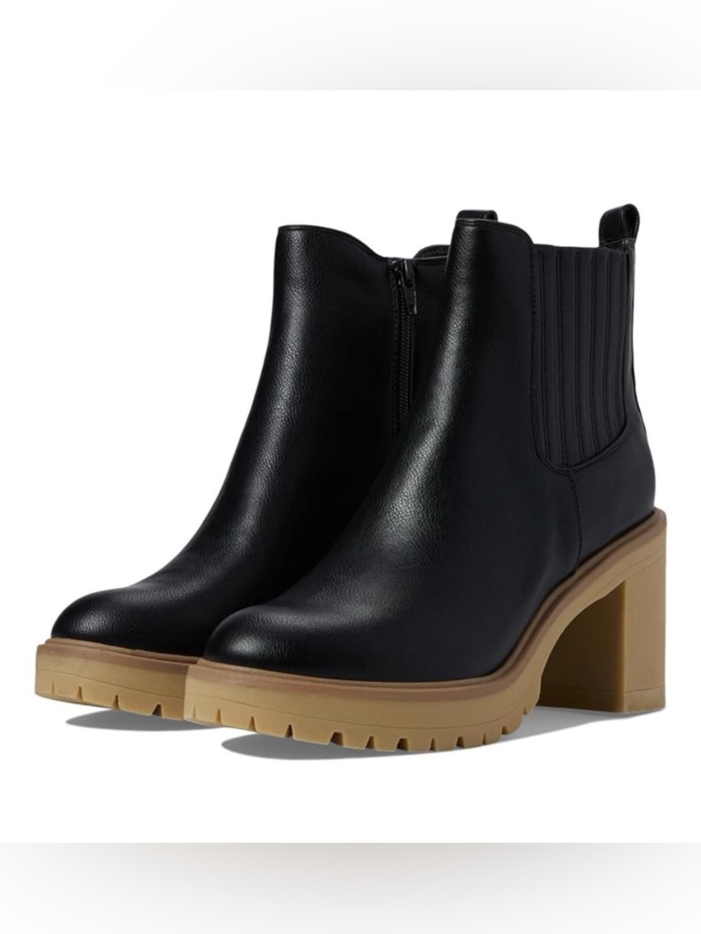 DV by Dolce Vita Black Chelsea Ankle Boots with Tan Lug Sole - Picture 1 of 3